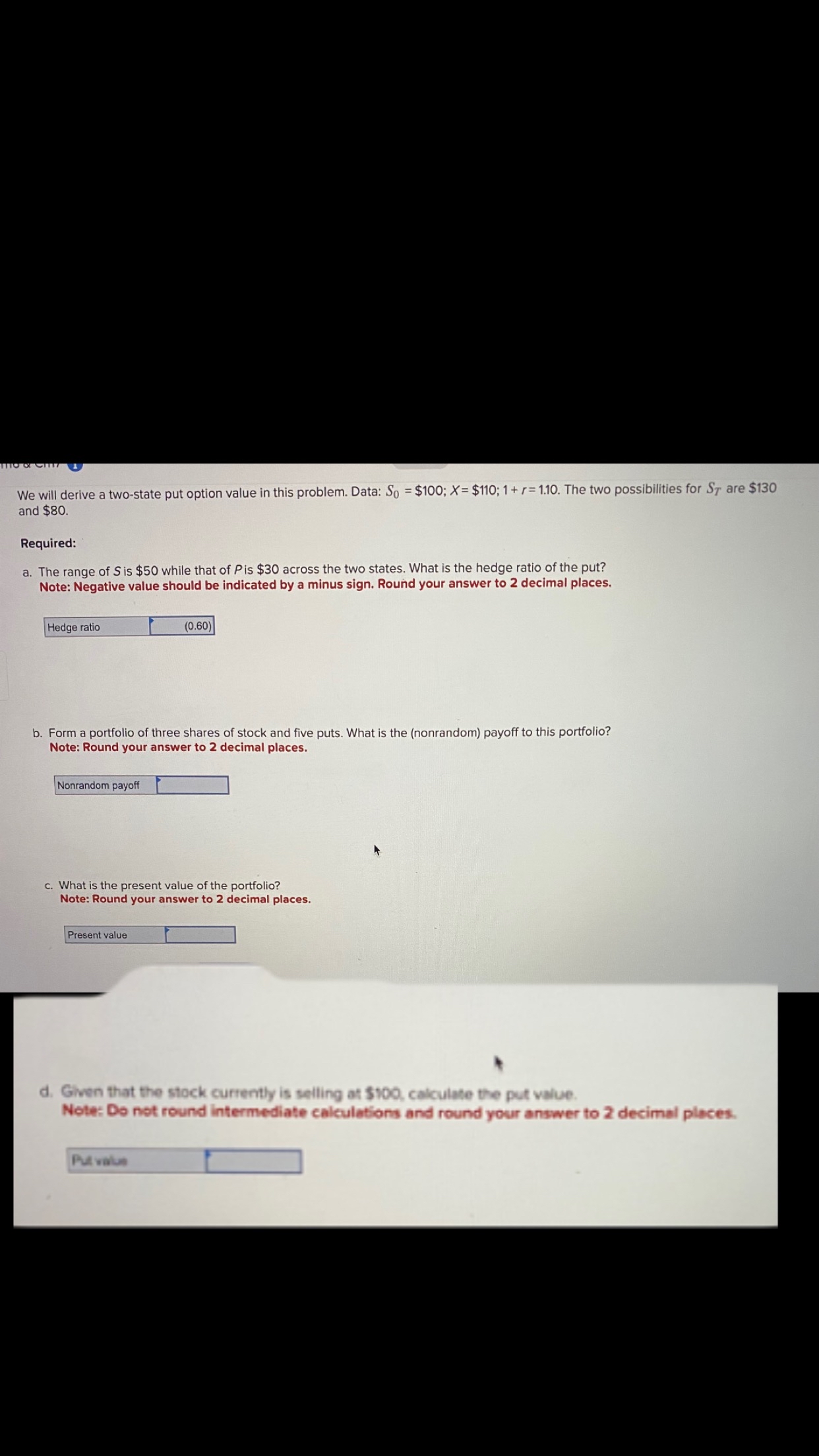  We will derive a two-state put option value in this problem.