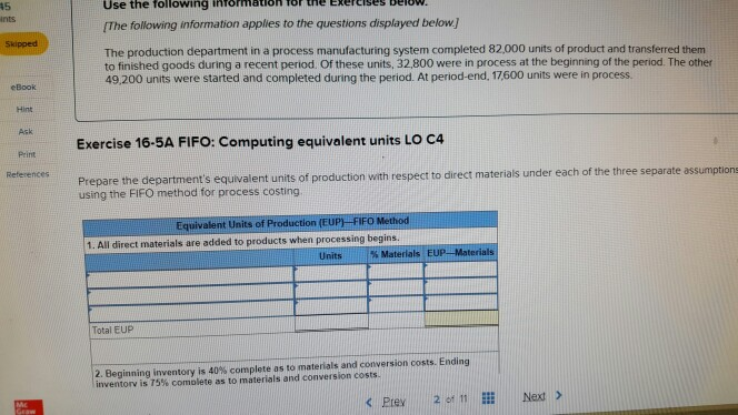 below. [The following information applies to the questions displayed below] The production