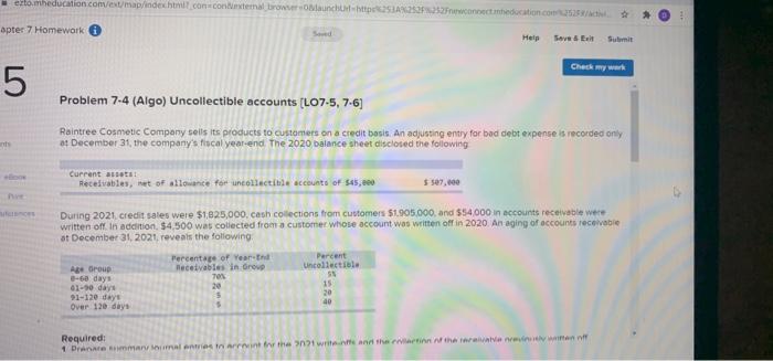 1. Prepare summary Journal entries to account for the 2021 write-offs and
