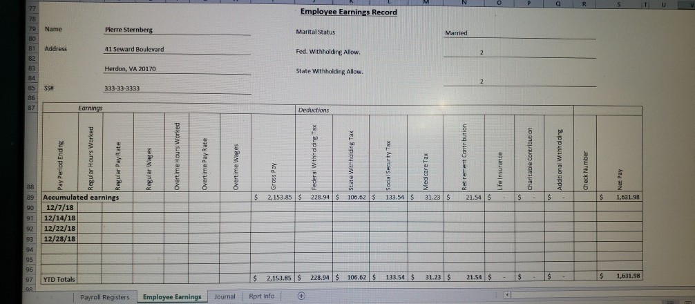 the employee earnings records for December for each of the four employees.