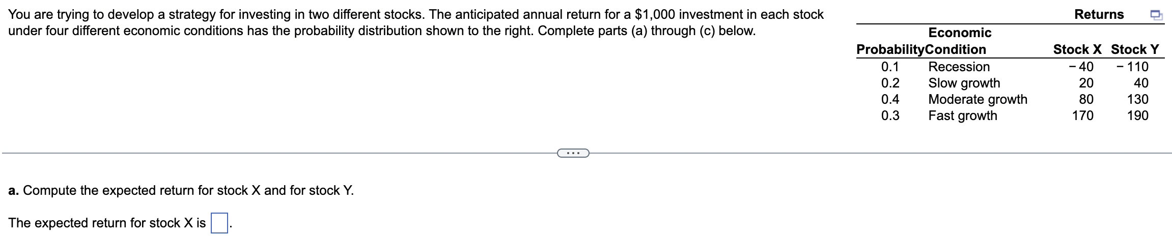 You are trying to develop a strategy for investing in two different