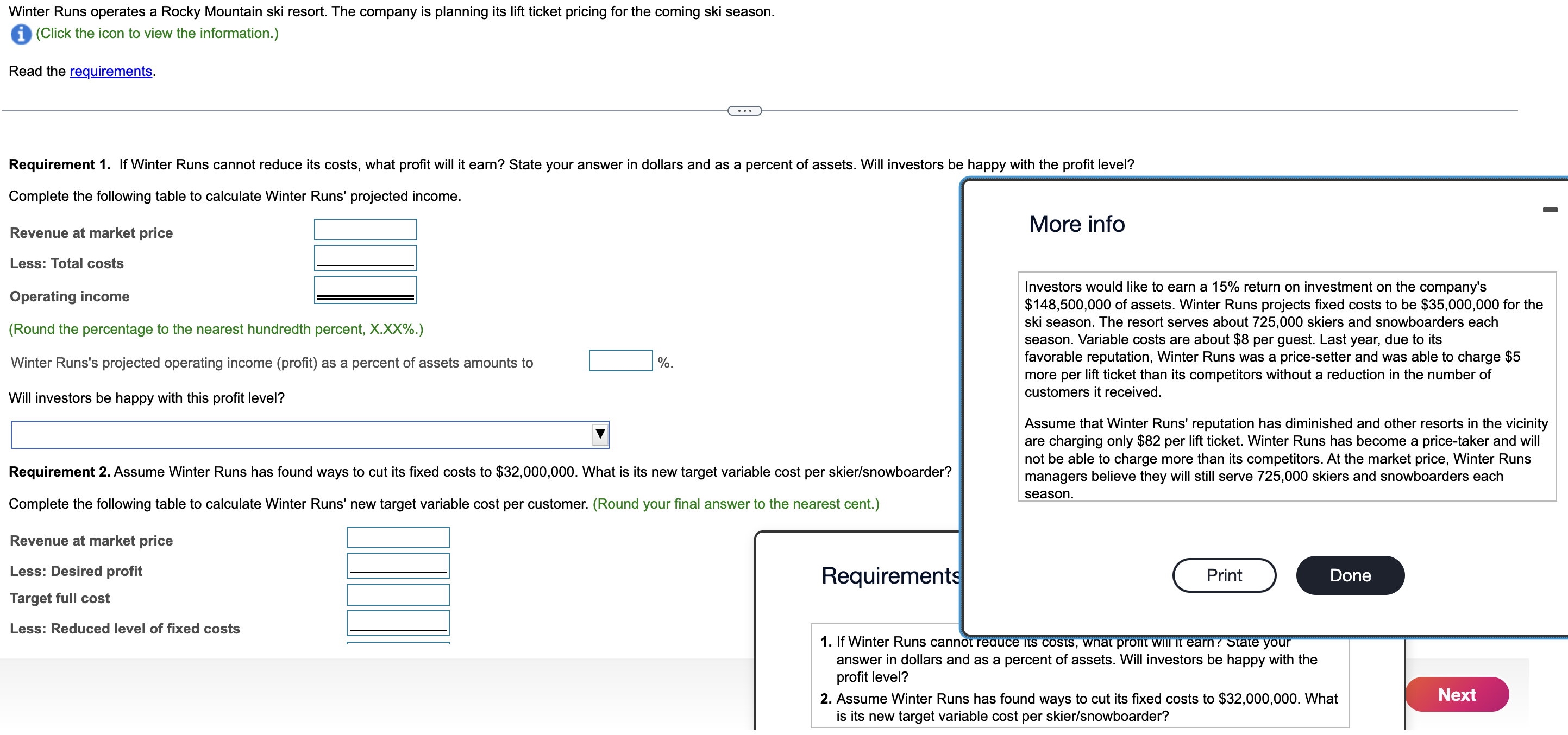  Requirement 1. If Winter Runs cannot reduce its costs, what profit