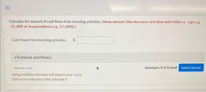 indirect method). (a) Calculate the amount of cash flows from operating activities.