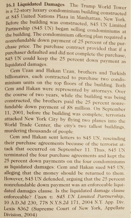 chapter. 16.1 Liquidated Damages The Trump World Tower is a 72-story luxury