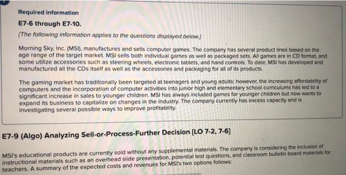  Required information E7-6 through E7-10. [The following information applies to the