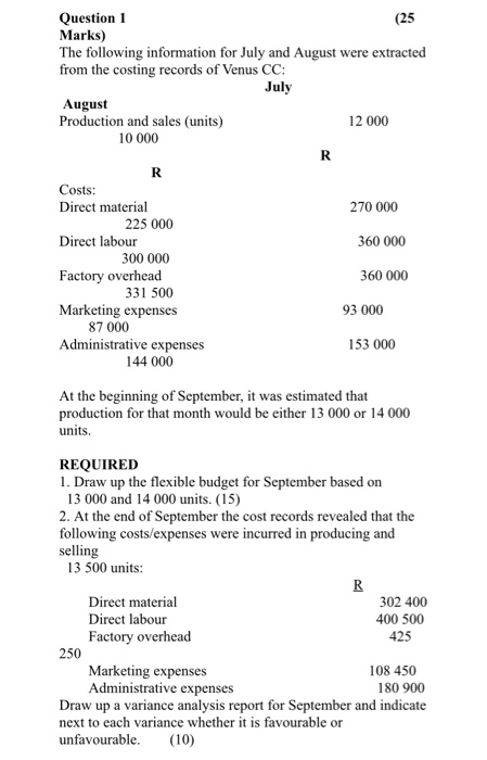  please answer questions 1-4 Question 1 (25 Marks) The following information