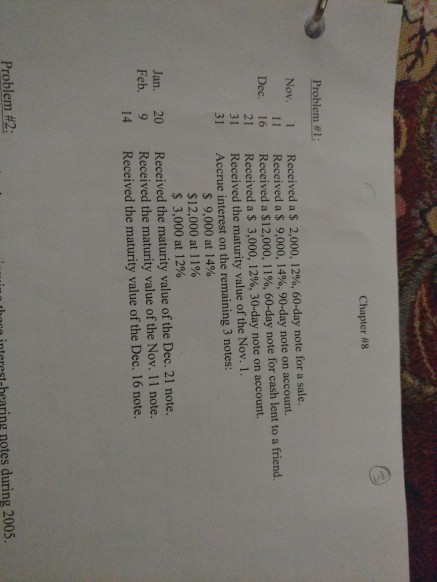 Chapter #8 Problem #1 Nov. 1 11 Dec. 16 21 31