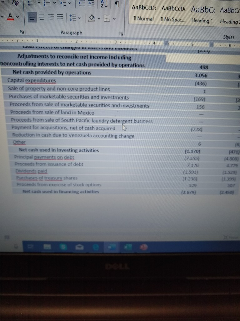 component of a financial statement that summarizes the inward and outward movement
