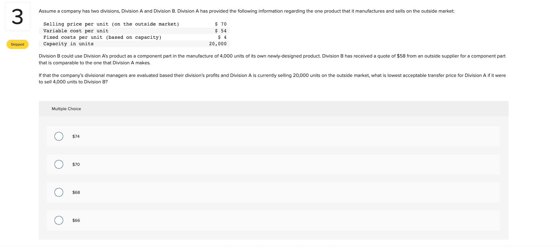  that is comparable to the one that Division A makes. to
