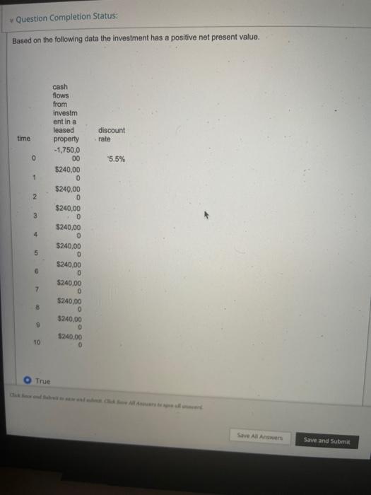 true or false Question Completion Status: Based on the following data the