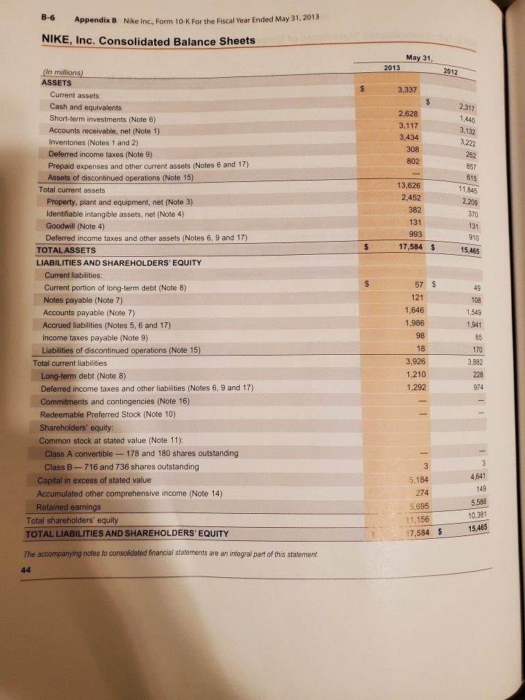 the ratios listed in the Nike, Inc., Problem on pages 748-749 of