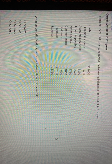  Current Attempt in Progress Metlock, Inc.'s trial balance reported the following