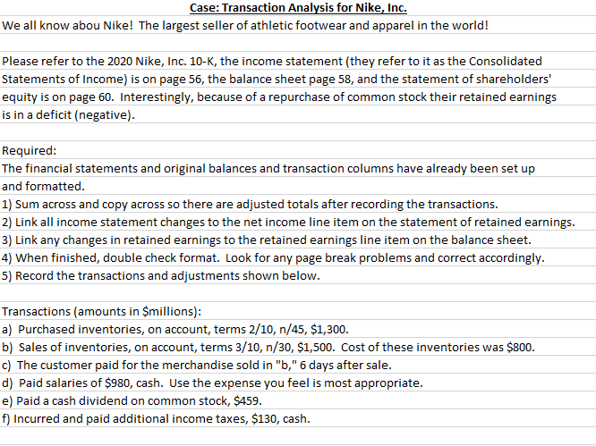  Case: Transaction Analysis for Nike, Inc. We all know abou Nike!