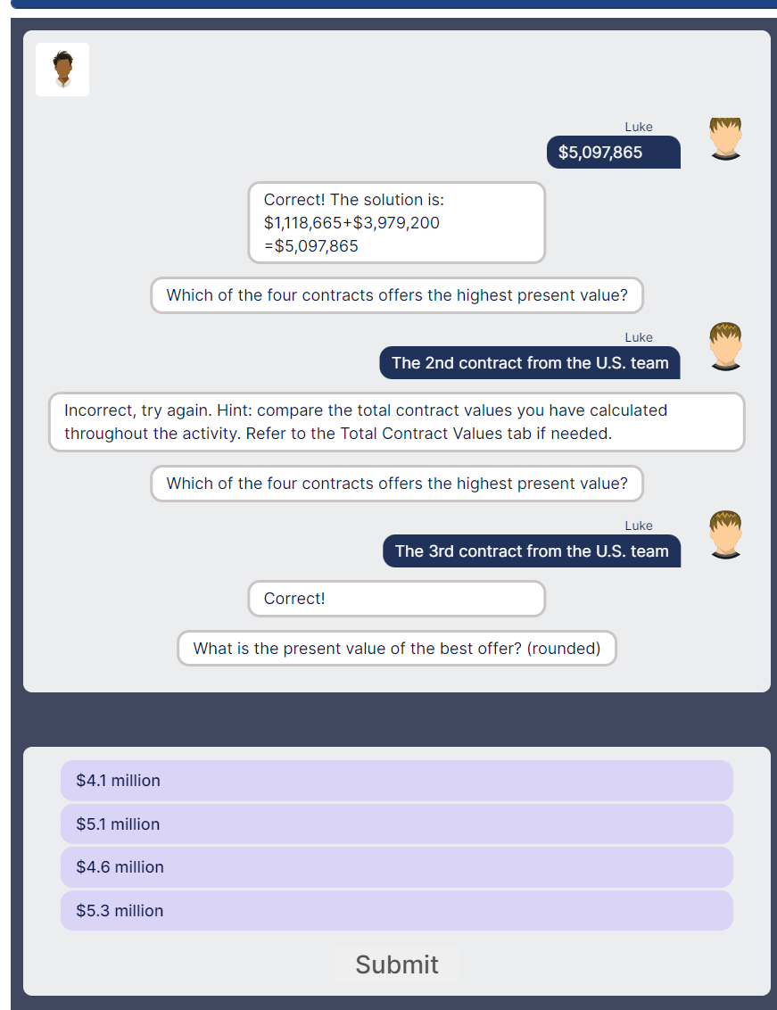  Correct! The solution is: Offer 1 $918,665 immediate signing bonus $850,000