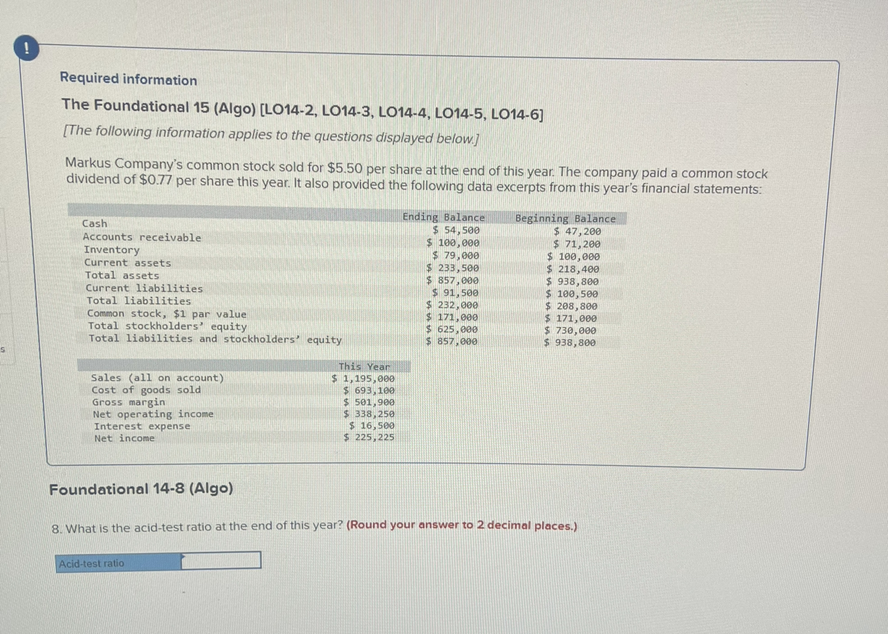 displayed below.] Markus Company's common stock sold for $5.50 per share at