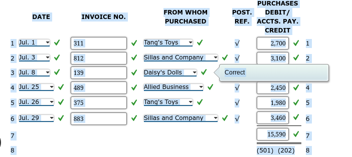 points. Please view to see what's missing. Thank you Purchases Journal, Cash