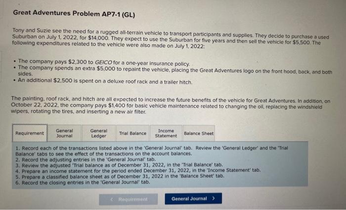  Transaction List for the General Journal: 1. Record the expenditures related