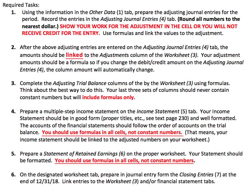  Required Tasks: Using the information in the Other Data (1) tab,