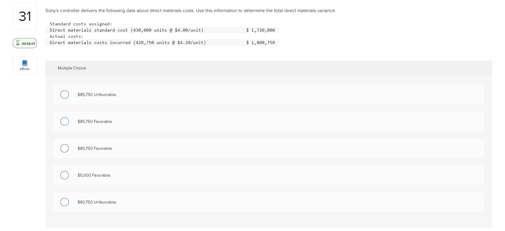  Sony's controller delivers the following data about direct materials costs. Use