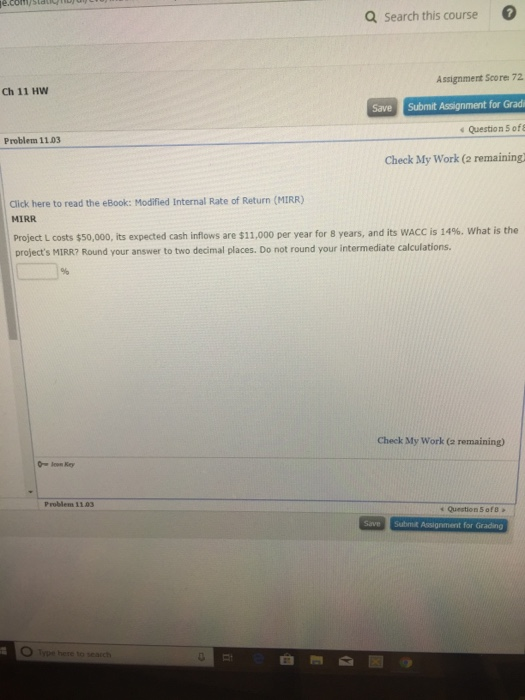  a search this course Assignment Score 72 Ch 11 HW Save