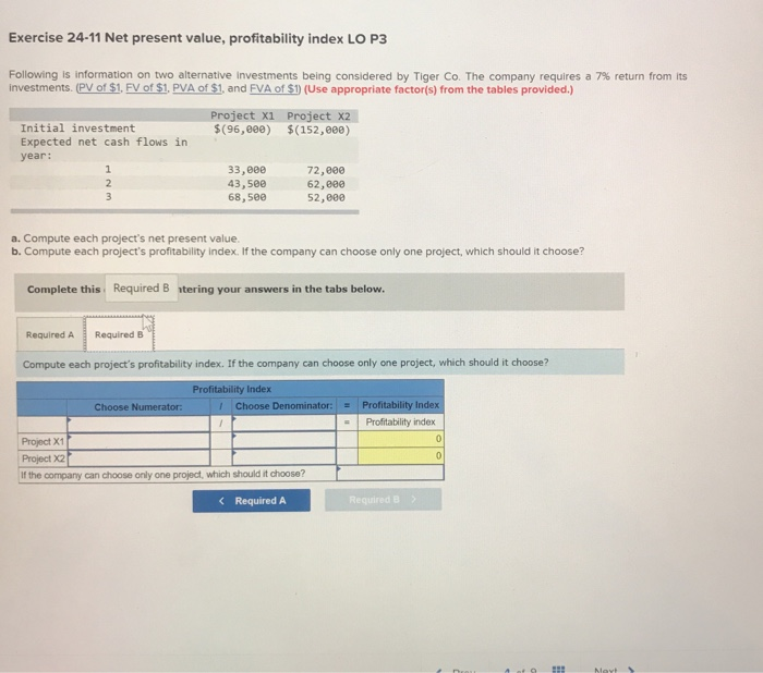 is information on two alternative investments being considered by Tiger Co. The