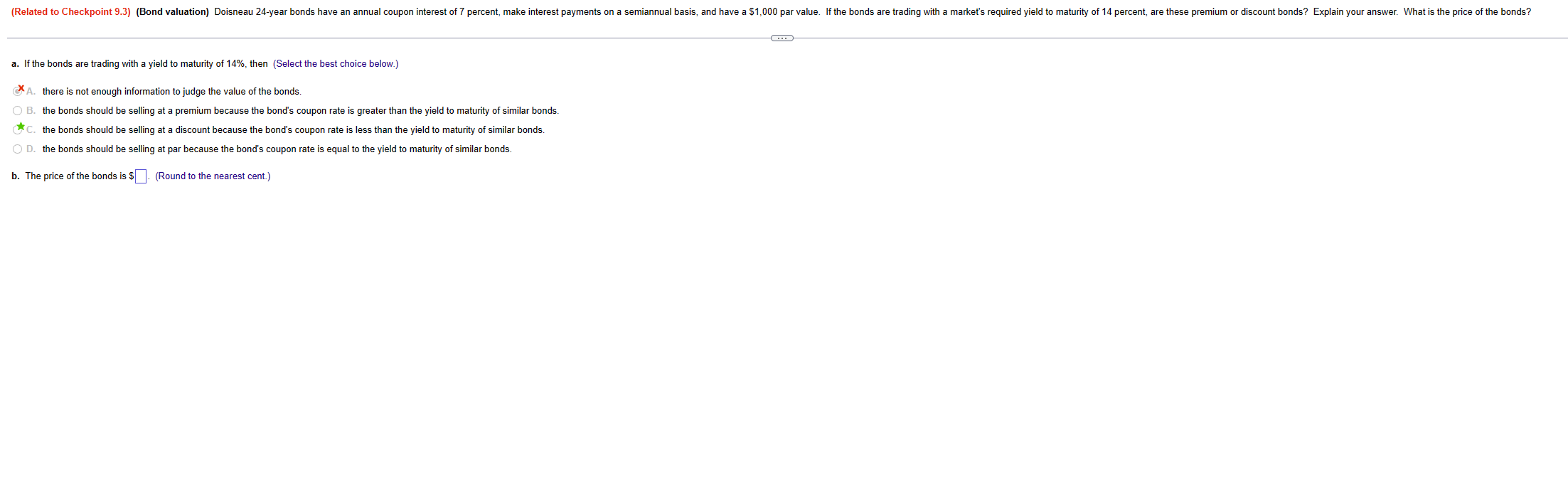(Related to Checkpoint 9.3) (Bond valuation) Doisneau 24-year bonds have an annual
