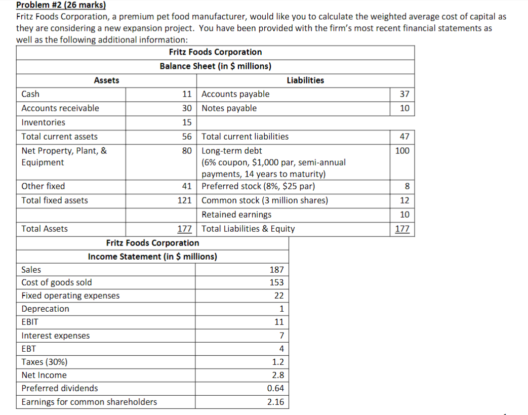  Need help with proper steps and explanation please! Problem #2(26 marks)