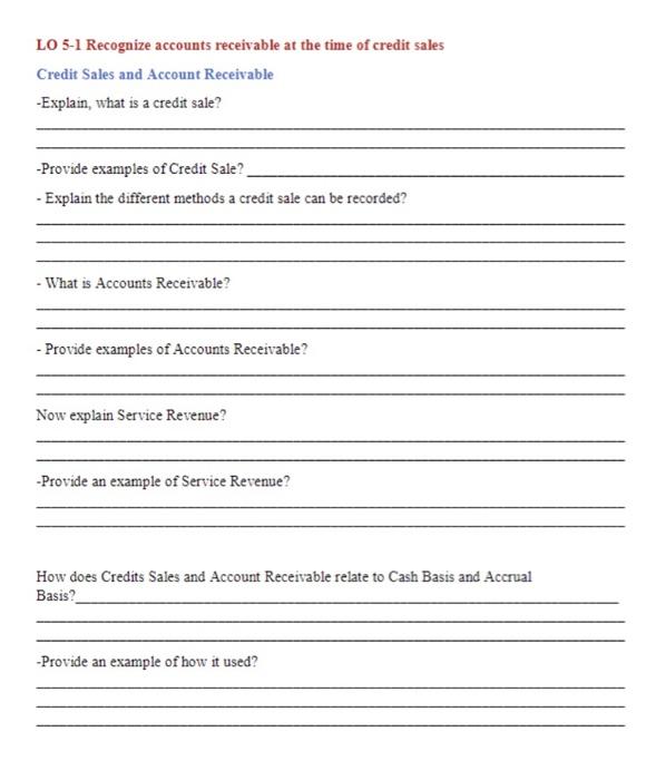 receivables and sales study guide LO 5-1 Recognize accounts receivable at the