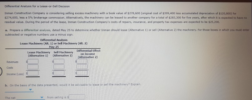 1. differential analysis for a lease or sell decision 2. differential analysis