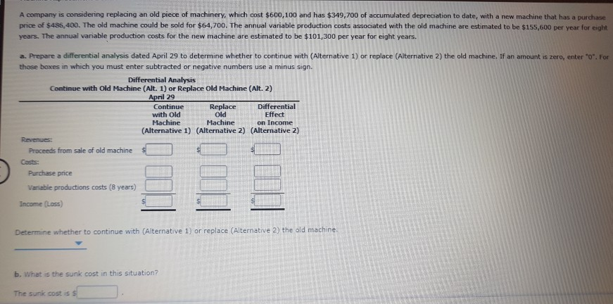 Inman Construction Company is considering selling excess machinery with a book value