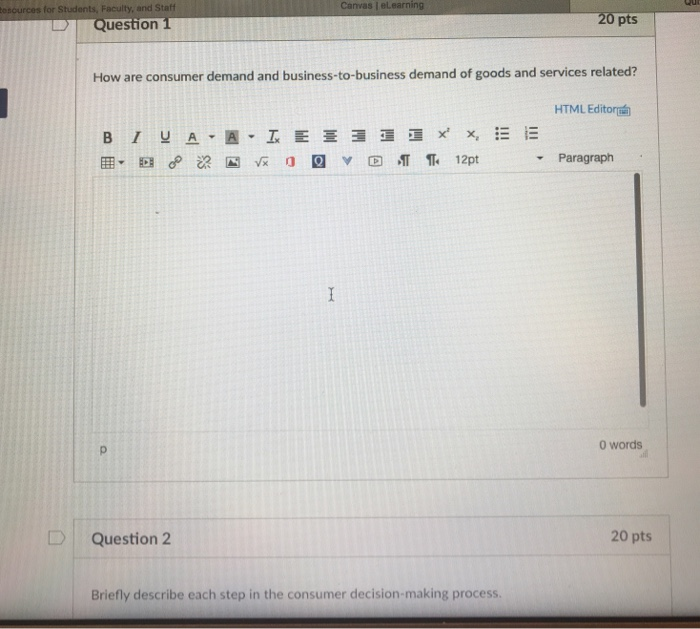 Answer the questions Canvas 1 eLearn esources for Students, Faculty, and