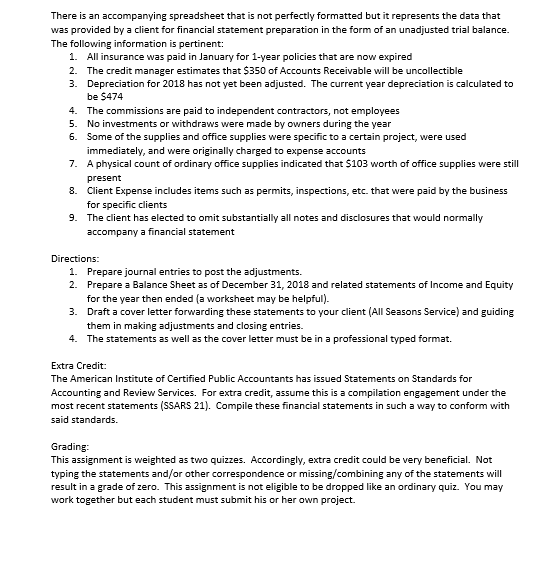 Seasons Service 1 2 Trial Balance December 31, 2018 3 5 DR