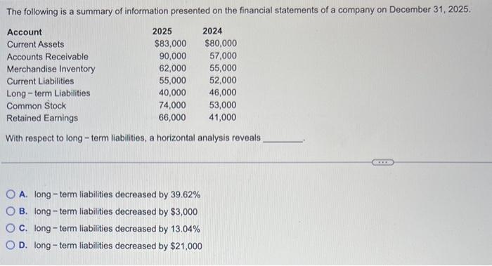  With respect to long - term liabilities, a horizontal analysis reveals