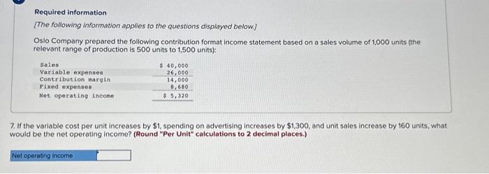 the following contribution format income statement based on a sales volume of