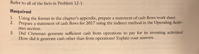 d Problem 12-1 Statement of Cash Flows-Indirect Method The following balances are