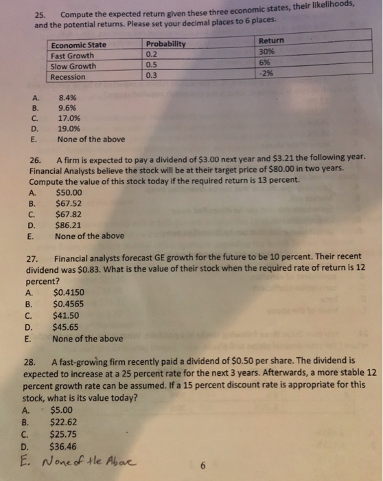  HELP -All questions on page- likelihoods, 25. Compute the expected return