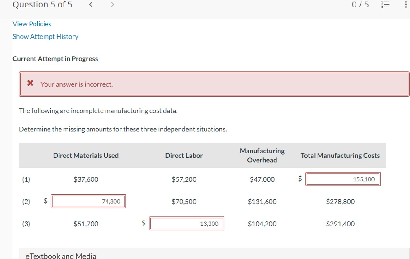Question 5 of 5 View Policies Show Attempt History Current Attempt in