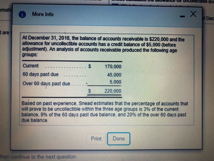 allowance for uncollectible accounts Snead calculated the allowance for uncollectible accounts at