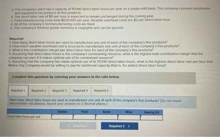 if correct. Thank you. 3 1 pots The Walton Toy Company manufactures