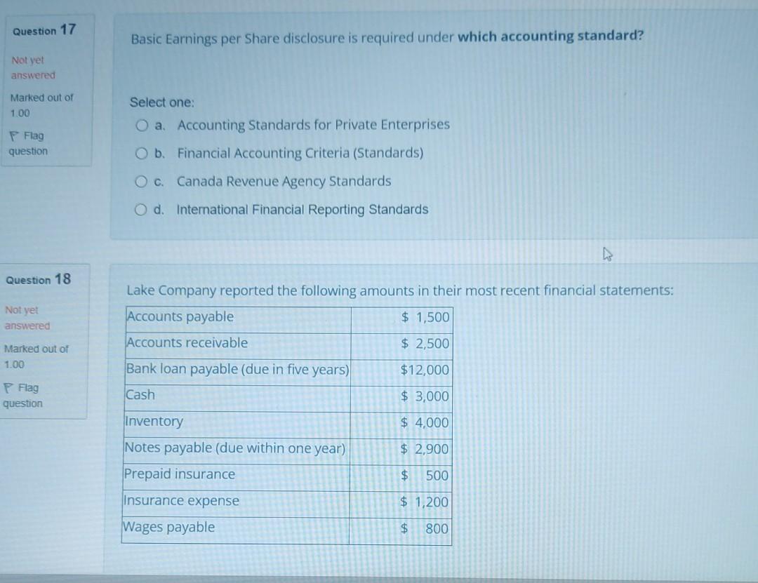 Question 17 Basic Earnings per Share disclosure is required under which