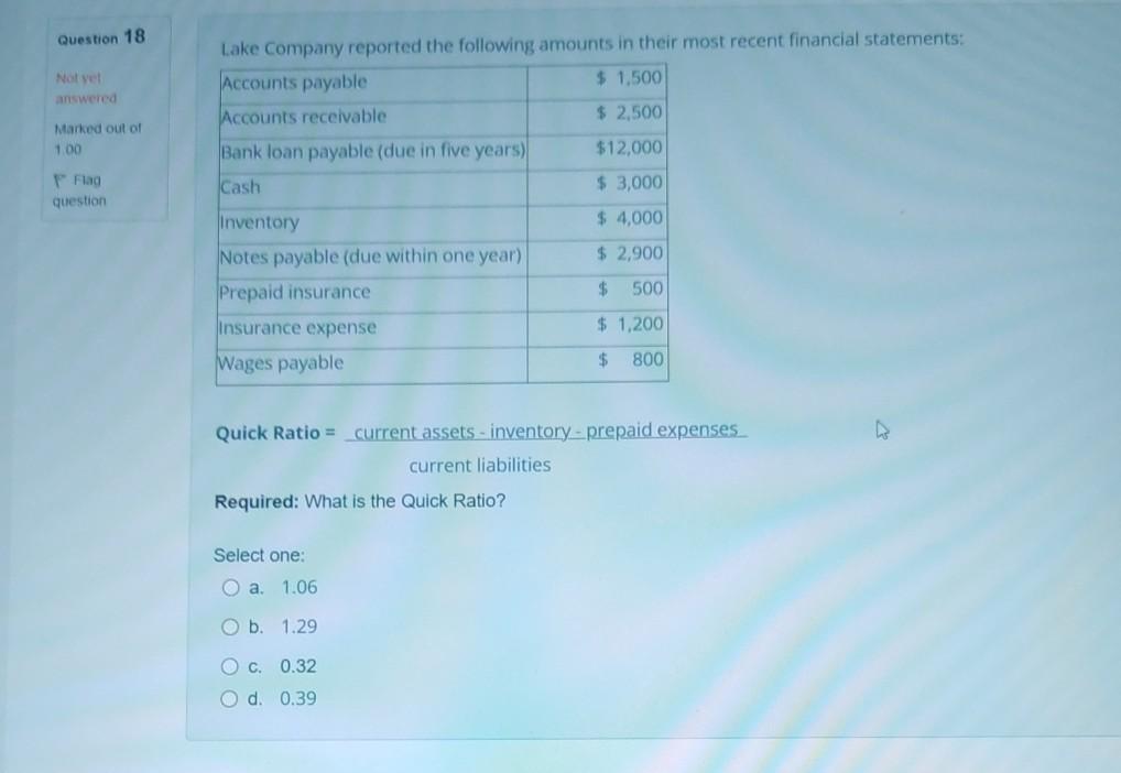 accounting standard? Not yet answered Marked out of 100 Select one: F