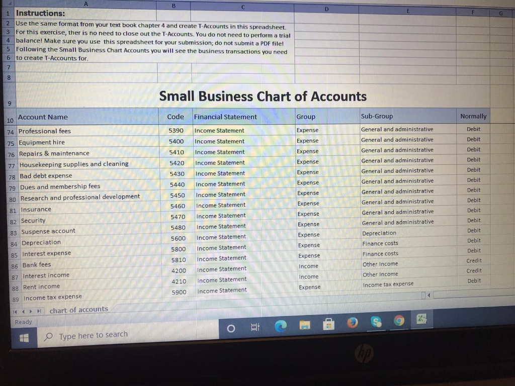 spreadsheet provided to you. For this exercise, there is no need to