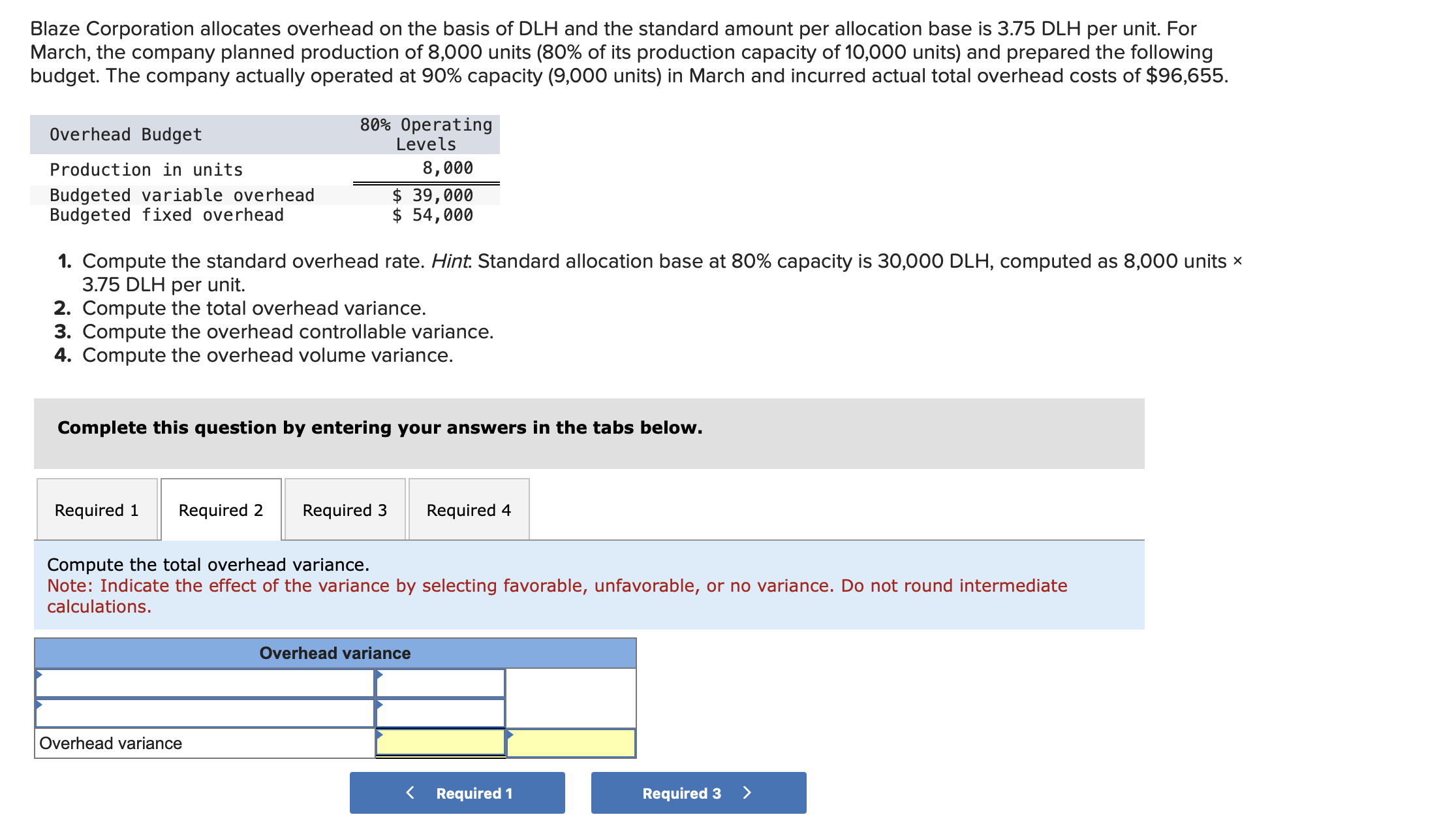  Compute the overhead controllable variance. Note: Indicate the effect of the
