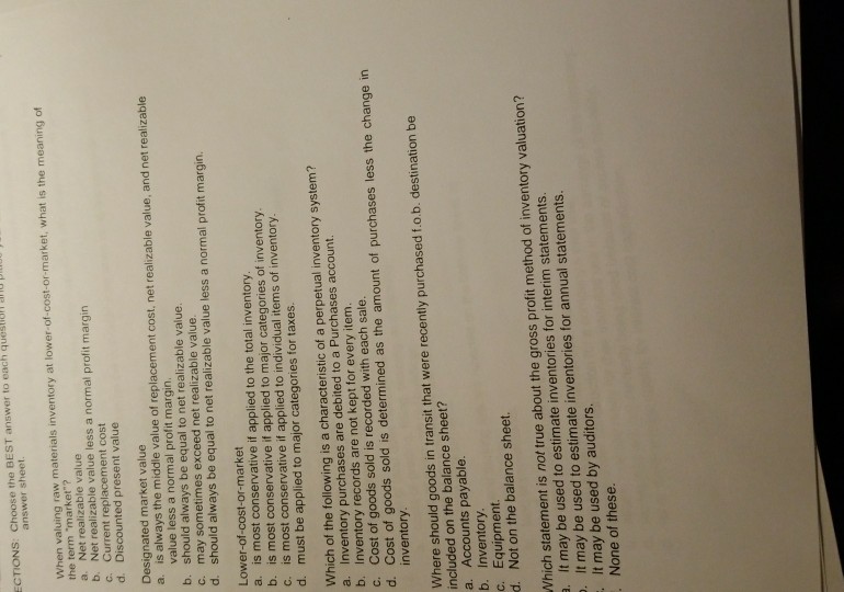 ECTIONS: Choose the BEST answer to each quesltann answer sheet When