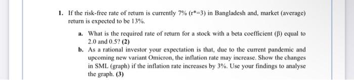 only number b . answer fast please 1. If the risk-free rate