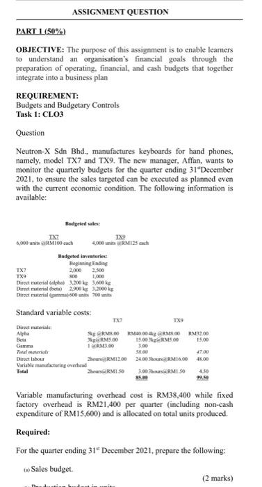  ASSIGNMENT QUESTION PART 1 (50%) OBJECTIVE: The purpose of this assignment