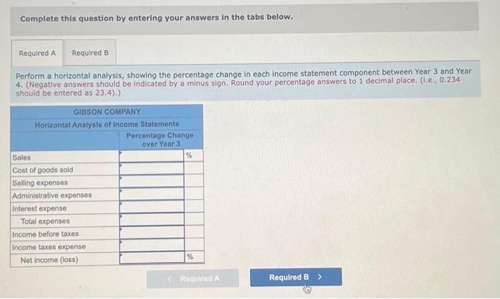 horizontal and vertical analysis Income statements for Gibson Company for Year 3