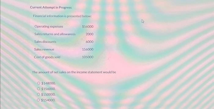 need help ty Current Attempt in Progress Financial information is presented below: