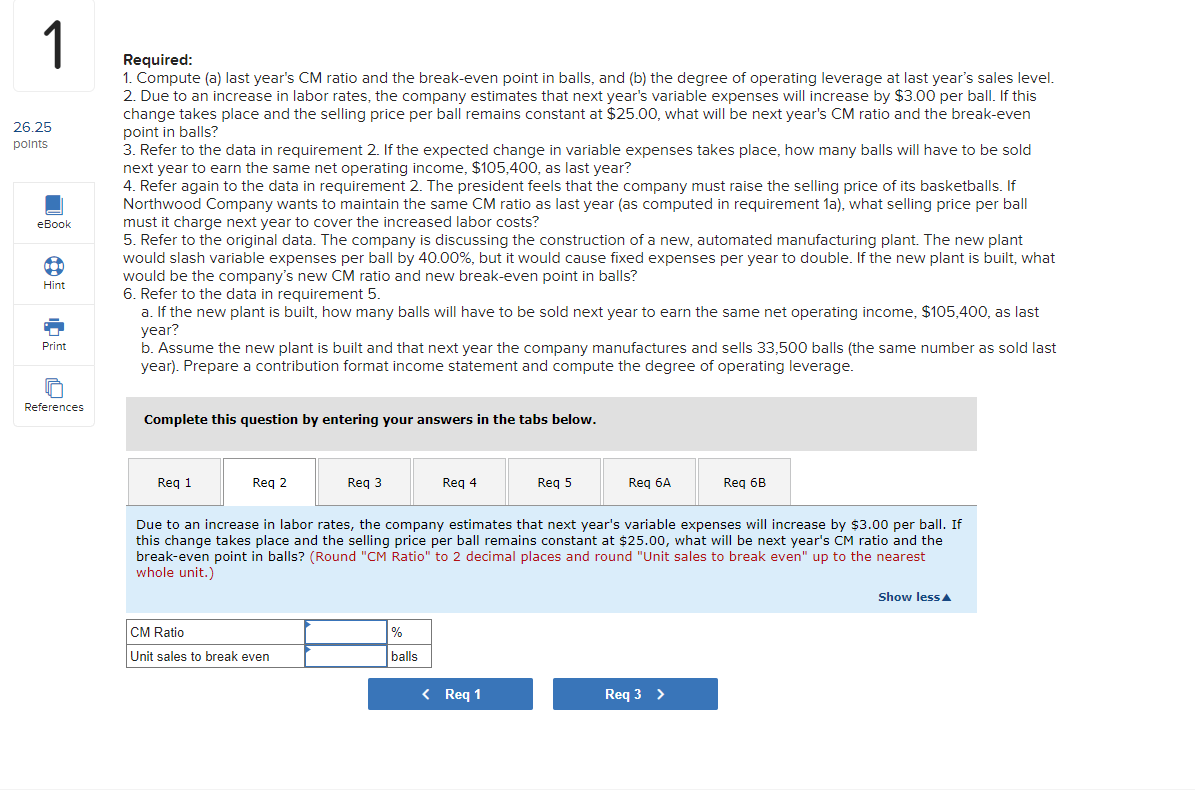  Problem 5-20(Algo) CVP Applications: Break-Even Analysis; Cost Structure; Target Sales [LO5-1,