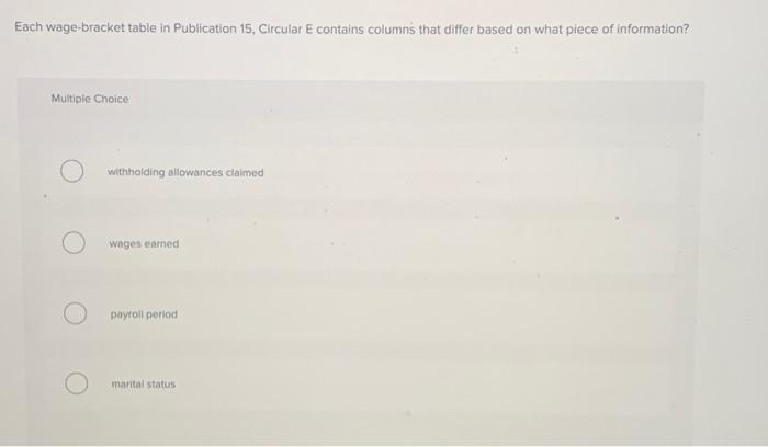  Each wage-bracket table in Publication 15 , Circular E contains columns